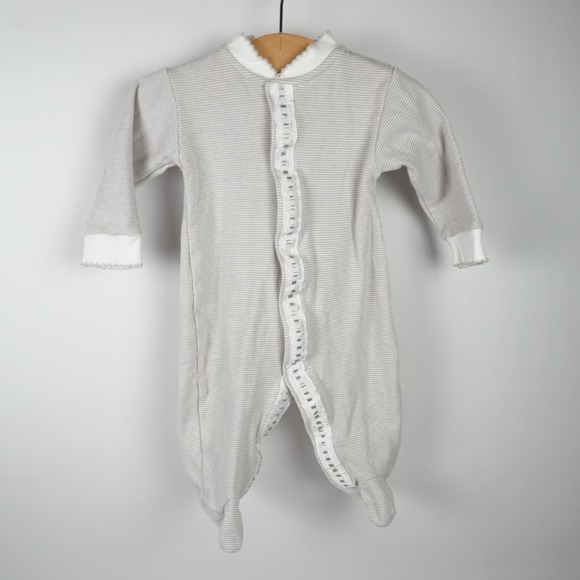 Royal Baby Long Sleeve Pima Cotton Striped Footie Gray White Baby Newborn 0-3m - Picture 1 of 6